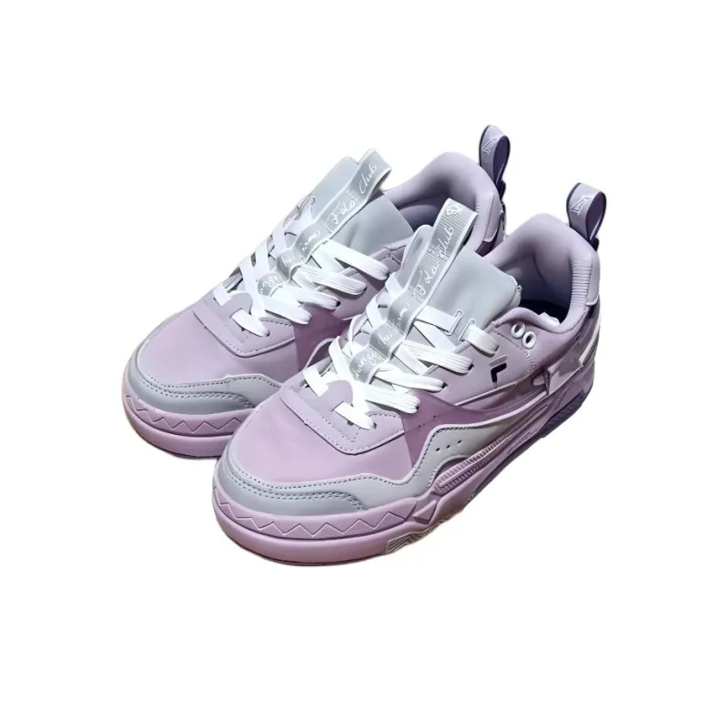 FILA FUSION BANK Anti-Slip Wear-Resistant Low-Top Skateboard Shoes Women's Purple Gray-3