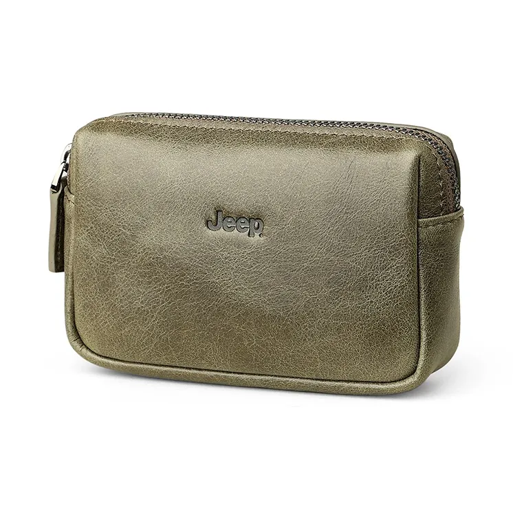 Jeep Top Grain Cow Leather Key Pouch Card Holder Coin Purse Regular Unisex Coffee/Black/Gray Green/Green-12