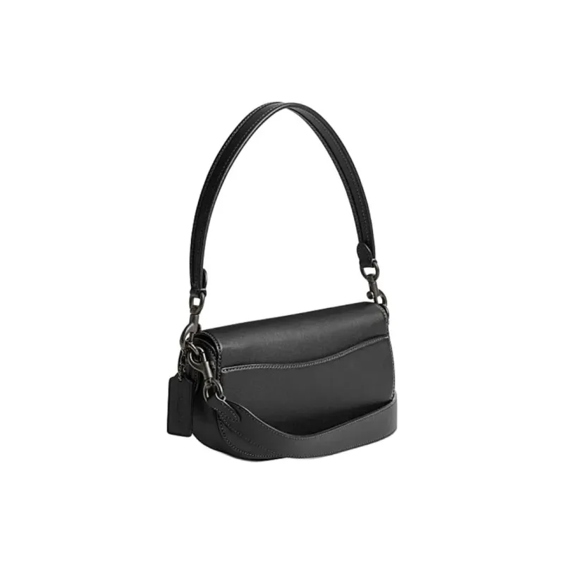 COACH Cow Leather Saddle Bag Handbag Shoulder Bag Crossbody Bag Medium Size Women's Black-2