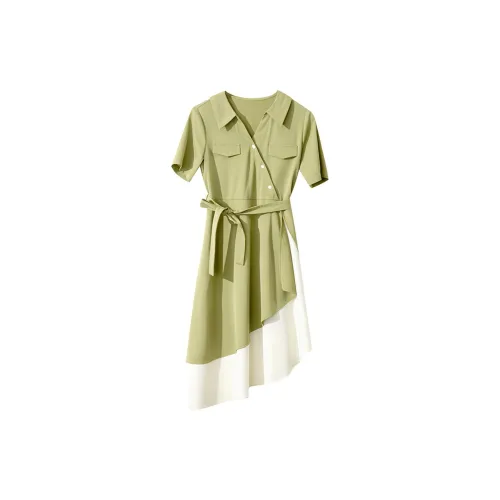 Wbwq Short-Sleeved Dresses Women's Green And Beige