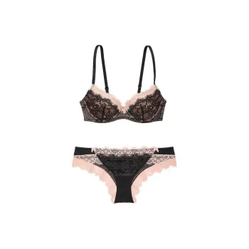Victoria's Secret PINK Adore Me Ey Ph-up Di Bra Ad Panty St In Jt Bk/JB Underwear Set Women's Raven