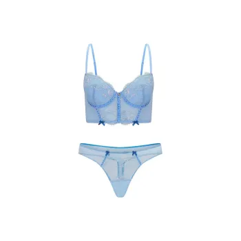 Victoria's Secret PINK Adore Me Yara Demi Bra And Panty Set In Cy Be/Be Underwear Set Women's Blue