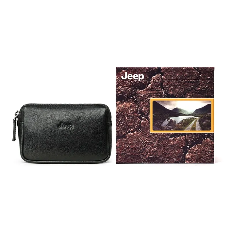 Jeep Top Grain Cow Leather Key Pouch Card Holder Coin Purse Regular Unisex Coffee/Black/Gray Green/Green-5