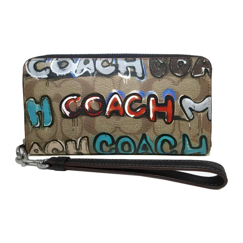 COACH Mint+Serf Zip Around Collaboration Canvas With Leather Wrist Bag Clutch Wallet Trumpets Women's Khaki-1