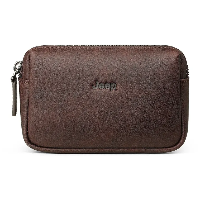 Jeep Top Grain Cow Leather Key Pouch Card Holder Coin Purse Regular Unisex Coffee/Black/Gray Green/Green-1