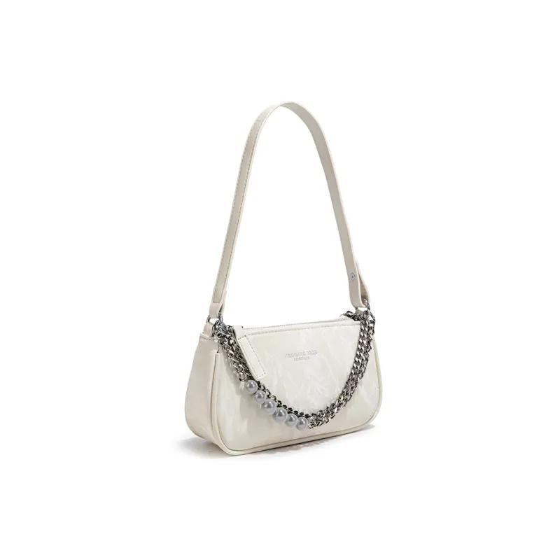 MACKJANICE Polyurethane Bonded Synthetic Leather Shoulder Bag Women's Ice Beige/Ice Pink-3