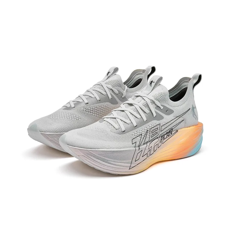 QIAODAN Flying Shadow PLAID 1.5 Running Shoes Men Low Top Gray Silver Jelly Orange-4