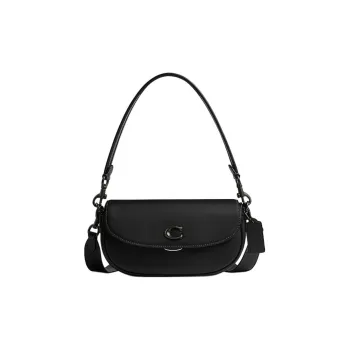 COACH Cow Leather Saddle Bag Handbag Shoulder Bag Crossbody Bag Medium Size Women's Black