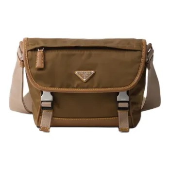PRADA Recycled Nylon With Leather Crossbody Bag, Shoulder Bag Men's Cork Beige