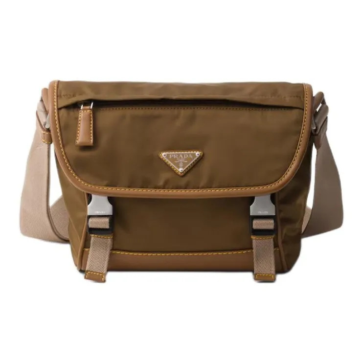PRADA Recycled Nylon With Leather Crossbody Bag, Shoulder Bag Men's Cork Beige-0