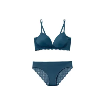 Victoria's Secret PINK ADORE ME Janey Plunge Bra + Panty Set/Key Largo Underwear Set Women's Dark Blue