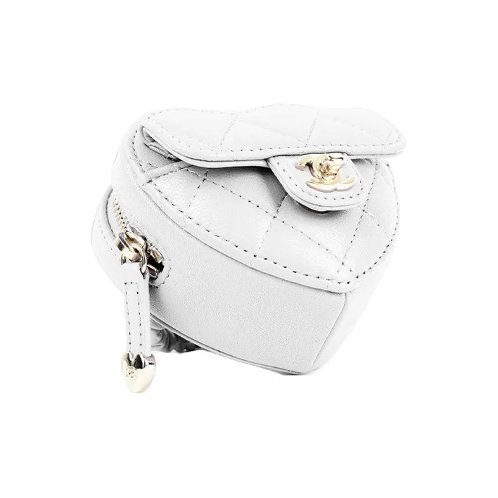 CHANEL Matelasse Heart Arm Leather Coin Purse White-2