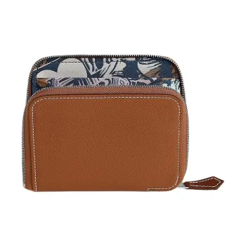 HERMES Silk'In Evercolor Leather With Barenia Calfskin Wallets Coin Purses Women's Gold & Marine Blue & Green