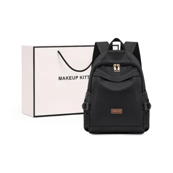 MAKEUP KITTEN Nylon Fabric With Synthetic Leather Backpack Regular Unisex Black/Khaki
