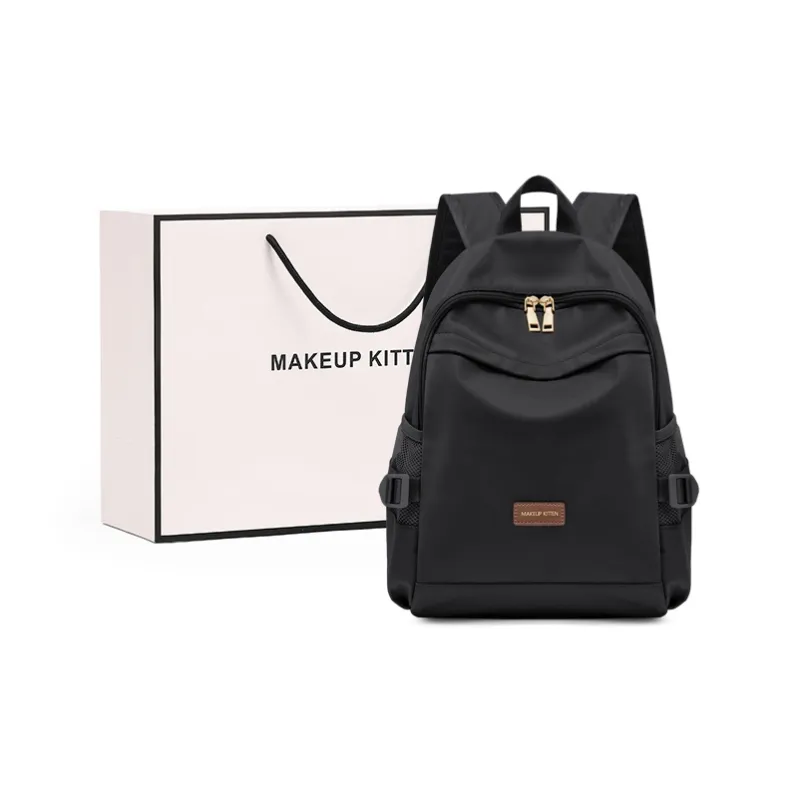 MAKEUP KITTEN Nylon Fabric With Synthetic Leather Backpack Regular Unisex Black/Khaki-0