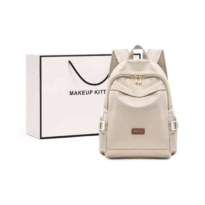 MAKEUP KITTEN Nylon Fabric With Synthetic Leather Backpack Regular Unisex Black/Khaki-7