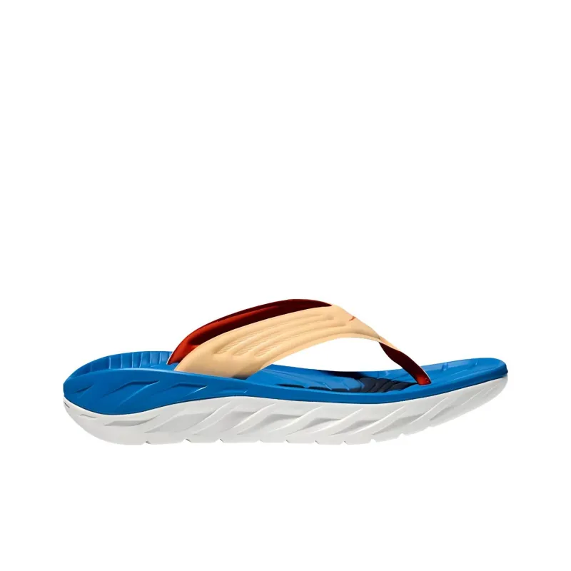 HOKA ONE ONE Ora Recovery Flip Slip-Resistant Abrasion-Resistant Slide Slippers Unisex Beige Blue-1