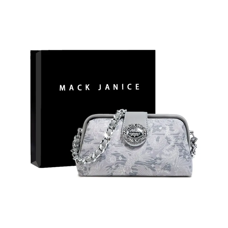 MACKJANICE Polyurethane Synthetic Leather Shoulder Bag Women's Embroidered Pink/Embroidered Gray-5