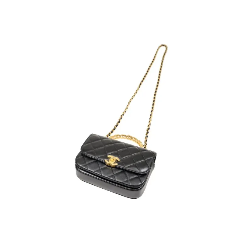 CHANEL Lambskin Rhinestone Flap Bag With Controller Shoulder Bag, Crossbody Bag, Handbag Mini Women's Black-3