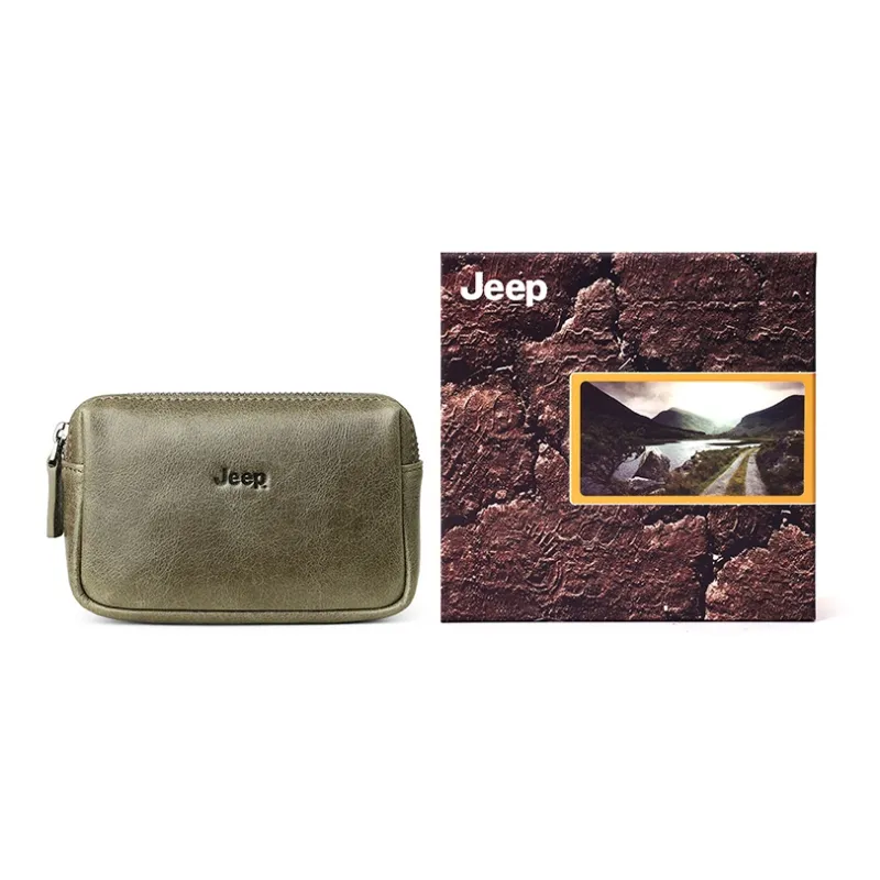 Jeep Top Grain Cow Leather Key Pouch Card Holder Coin Purse Regular Unisex Coffee/Black/Gray Green/Green-10