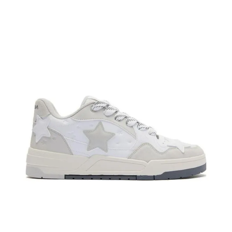 QIAODAN Stars Shoes Slip Resistant Cushioning Abrasion Resistant Low Top Skateboard Shoes Men's White Gray-1