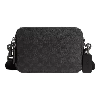 COACH Charter Signature Coated Canvas With Refined Calfskin Shoulder Bag, Crossbody Bag Small Size Men's Charcoal