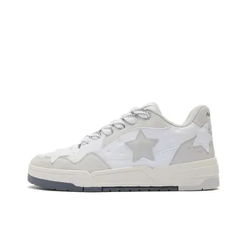 QIAODAN Stars Shoes Slip Resistant Cushioning Abrasion Resistant Low Top Skateboard Shoes Men's White Gray