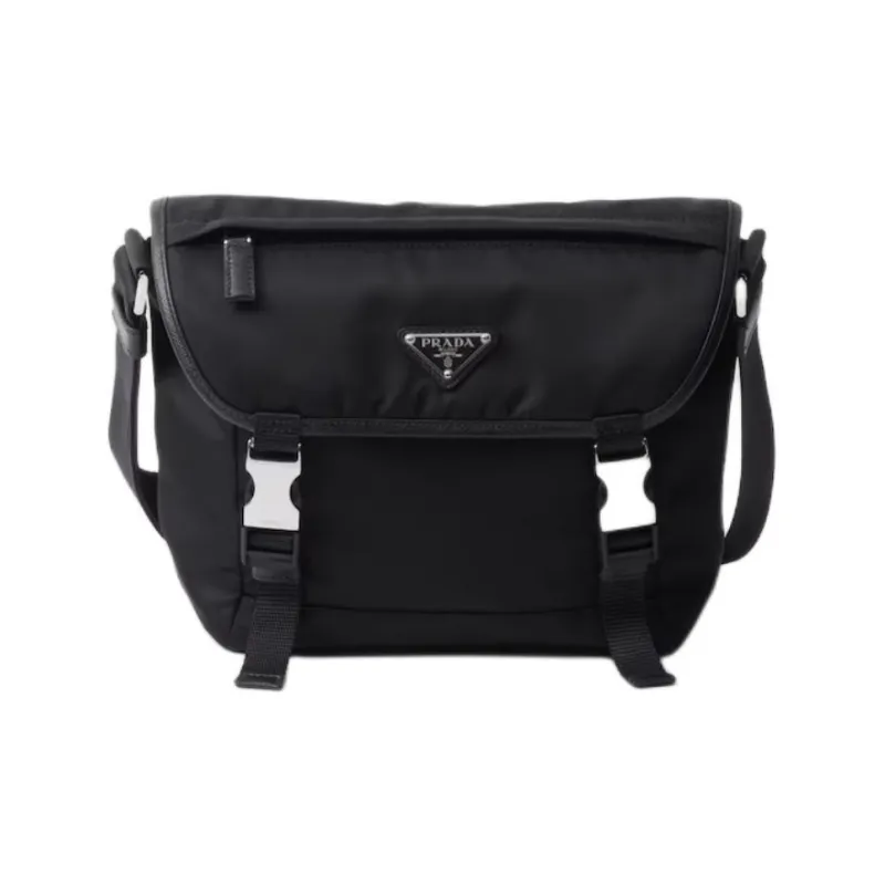 PRADA Recycled Nylon With Saffiano Leather Crossbody Bag, Shoulder Bag Men's Black-0