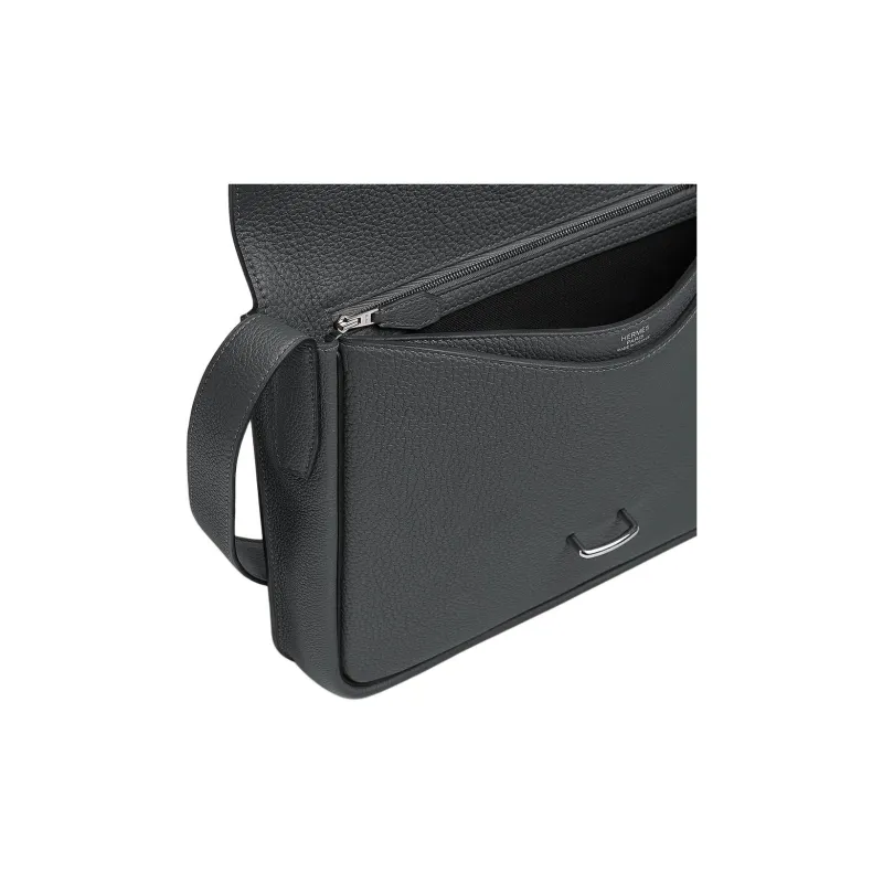 HERMES Steve Light Junior Togo Calfskin Messenger Bag Shoulder Bag Crossbody Bag Men's Gray-3