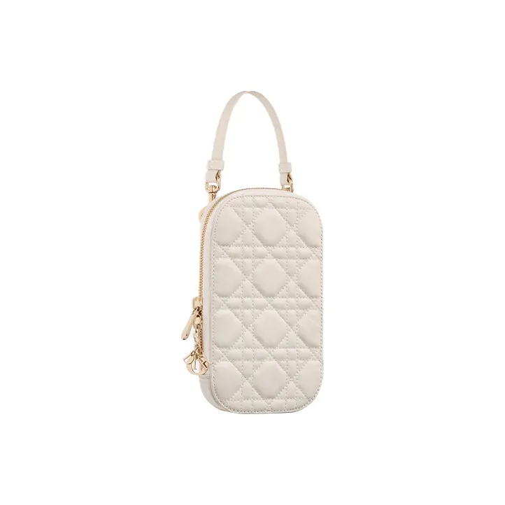 DIOR Lady Dior Lambskin Handbag Shoulder Bag Crossbody Bag Cell Phone Pouch Women's White-1