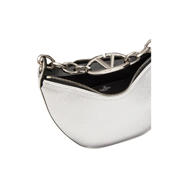 Valentino Vlogo Moon Grained Calfskin Handbag Shoulder Bag Women's Silver-6