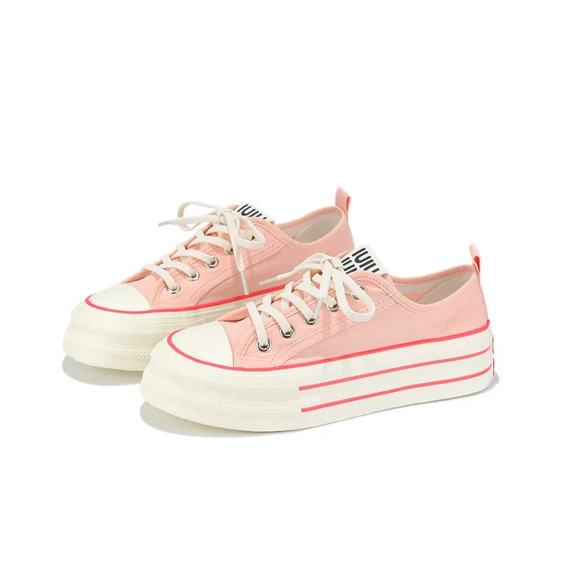 Yobn Breathable Height Increasing Low Top Canvas Shoes Women's Pink-3