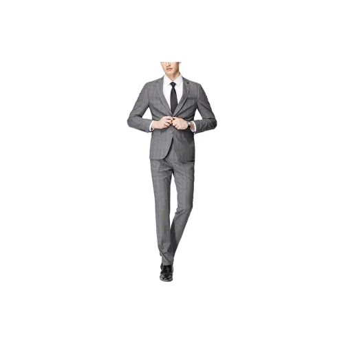 FIRS Business Suits Men Gray Plaid