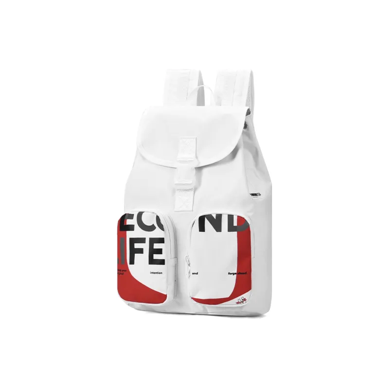 TURN UP Nylon Backpack Large Size Unisex White-1