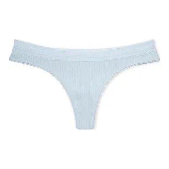 Victoria's Secret POINK COTTON Logo CottonLace-Waist Thong Panty / Be Underpants Women's 1 Pack Blue Gray