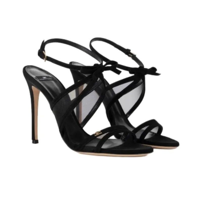 Elisabetta Franchi 105mm Mesh-panels Suede Sandals-2