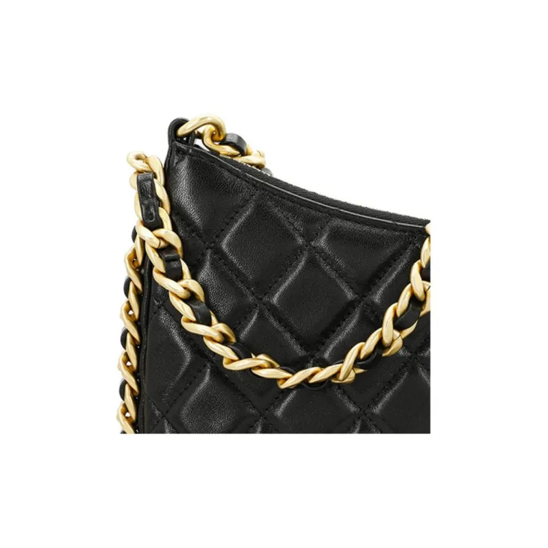 CHANEL Lambskin Hobo Bag, Portable Crossbody Bag, Shoulder Bag Women's Black-5