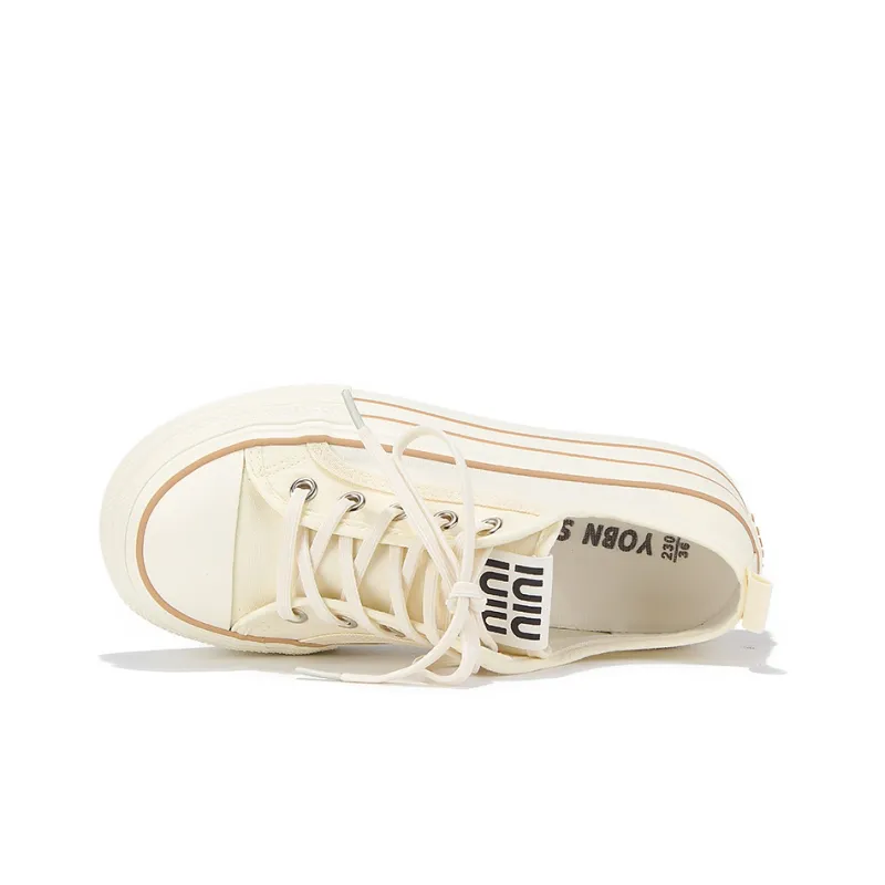 Yobn Breathable Height Increasing Low Top Canvas Shoes Women's Beige-6