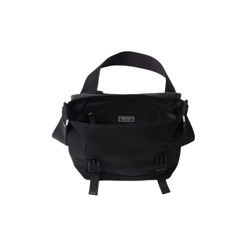 PRADA Recycled Nylon With Saffiano Leather Crossbody Bag, Shoulder Bag Men's Black-3
