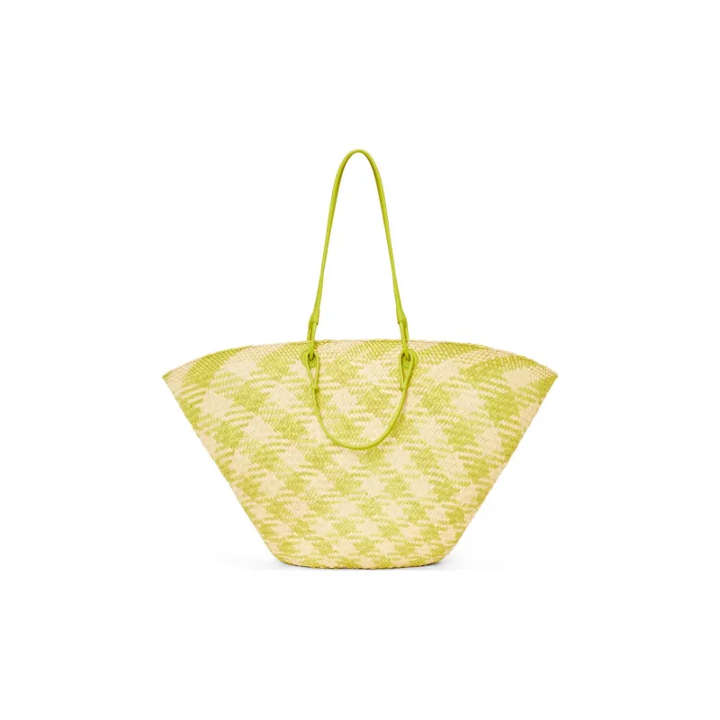 LOEWE Anagram Basket Palm With Calfskin Handbag Large Size Women's Natural & Lime Green-2