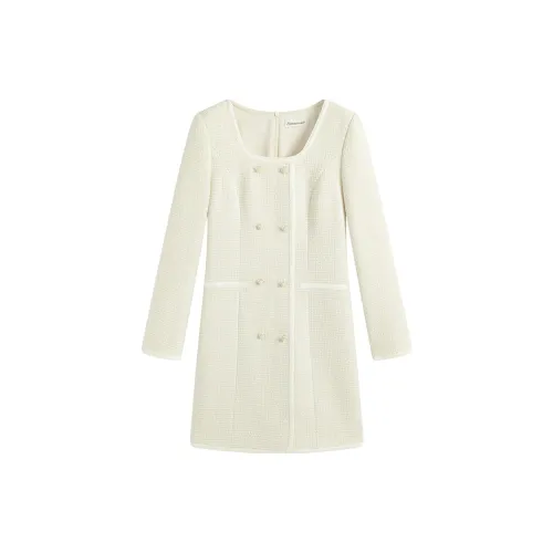 Famanxuan Long-Sleeved Dresses Women's Misty White Camellia