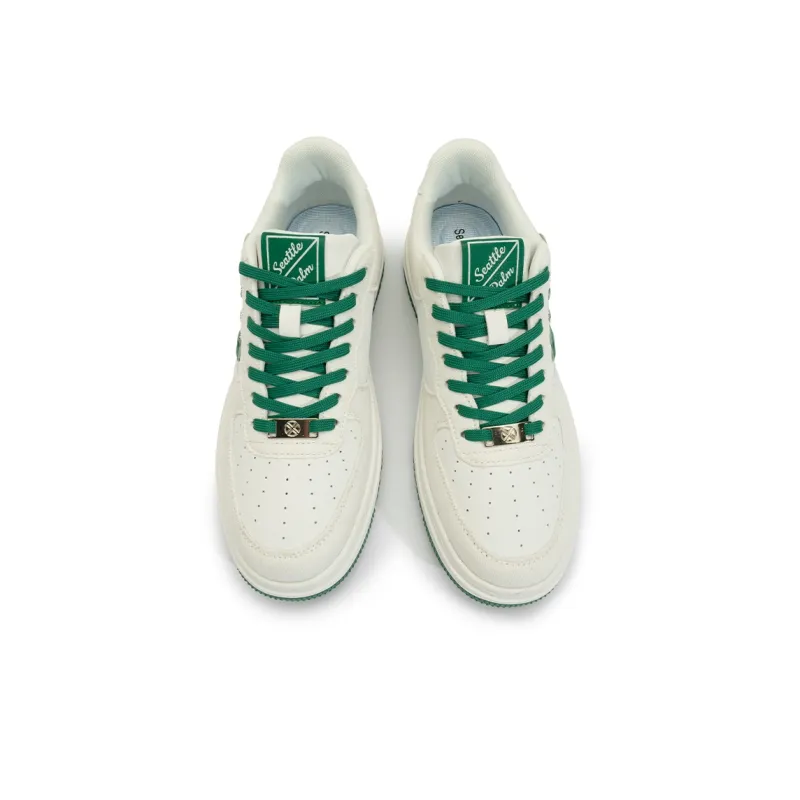 Seattle Palm Anti Slip Wear Resistant Low Top Skateboard Shoes Unisex White Green-5