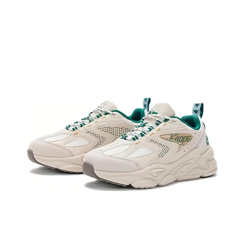 Kappa Anti Slip Wear Resistant Low Top Chunky Sneakers Unisex Beige Green-0