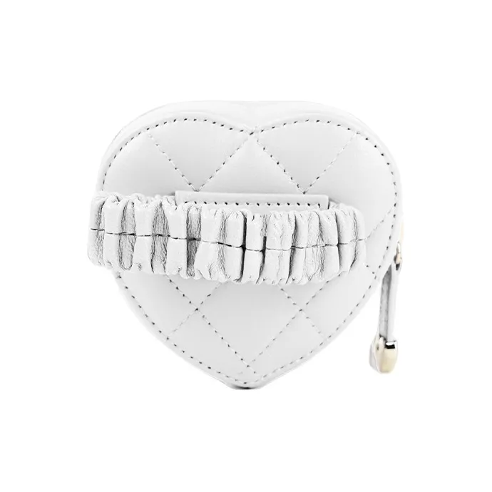 CHANEL Matelasse Heart Arm Leather Coin Purse White-3
