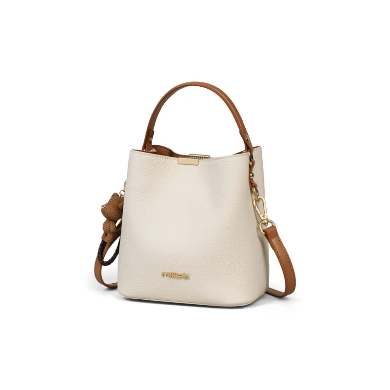MILLIE'S Cow Leather With Synthetic Leather Handbag, Shoulder Bag, Crossbody Bag Regular Women's Ecru-1