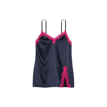 Victoria's Secret Tease Satin Lace-Trim Mini Slip/Noir Navy Nightgown Women's Marine Blue