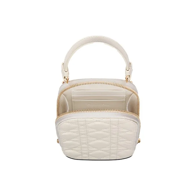 DIOR Lady Dior Lambskin Handbag Shoulder Bag Crossbody Bag Cell Phone Pouch Women's White-3