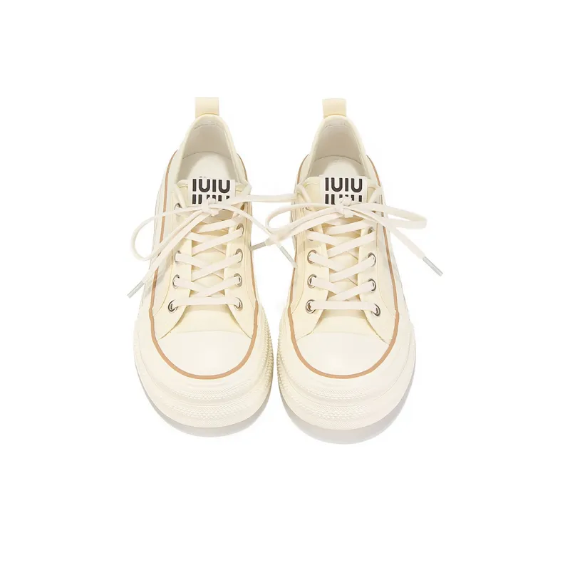 Yobn Breathable Height Increasing Low Top Canvas Shoes Women's Beige-5
