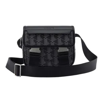 LACOSTE PVC Messenger Bag, Shoulder Bag, Crossbody Bag Regular Men's Black/Iron Gray