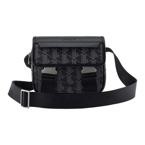LACOSTE PVC Messenger Bag, Shoulder Bag, Crossbody Bag Regular Men's Black/Iron Gray